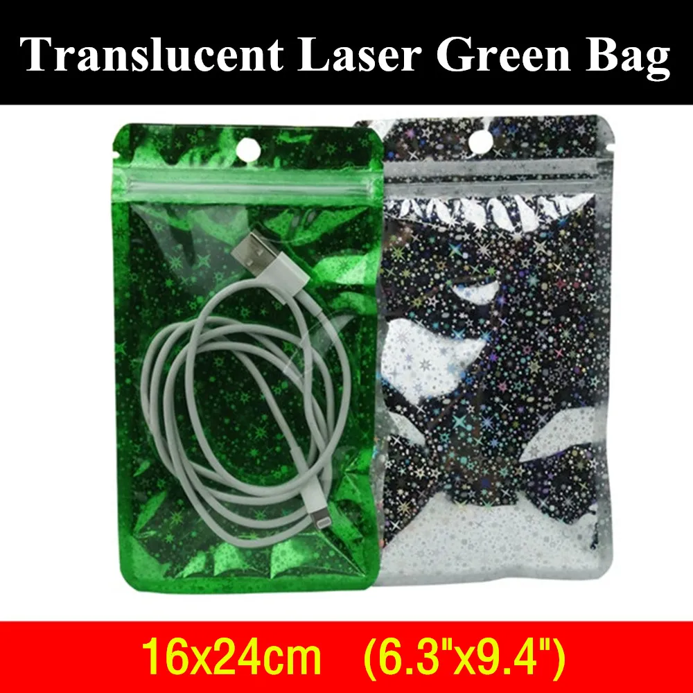 

100pcs 16x24cm (6.3"x9.4") Laser Translucent Green Zip Packaging Bag Fishing Tolls/Hooks Selling Bag Plastic Xmas Gift Bag