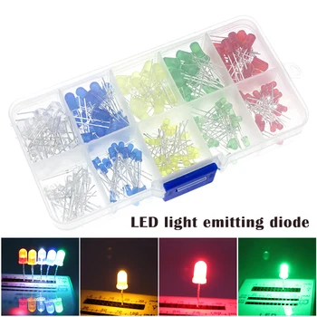 

100pcs(5 Colors x 20pcs) 5mm 3mm LED Light Emitting Diode Round Assorted Color White/Red/Yellow/Green/Blue Kit Box @M23