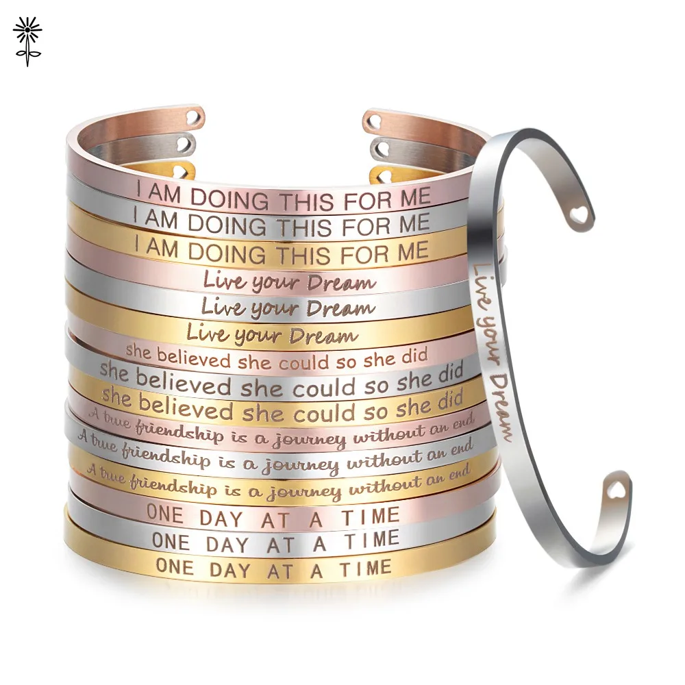 Bangles Bracelets Laser-Engraved-Cuff Inspirational Women Mantra for SL-009 4mm-Width