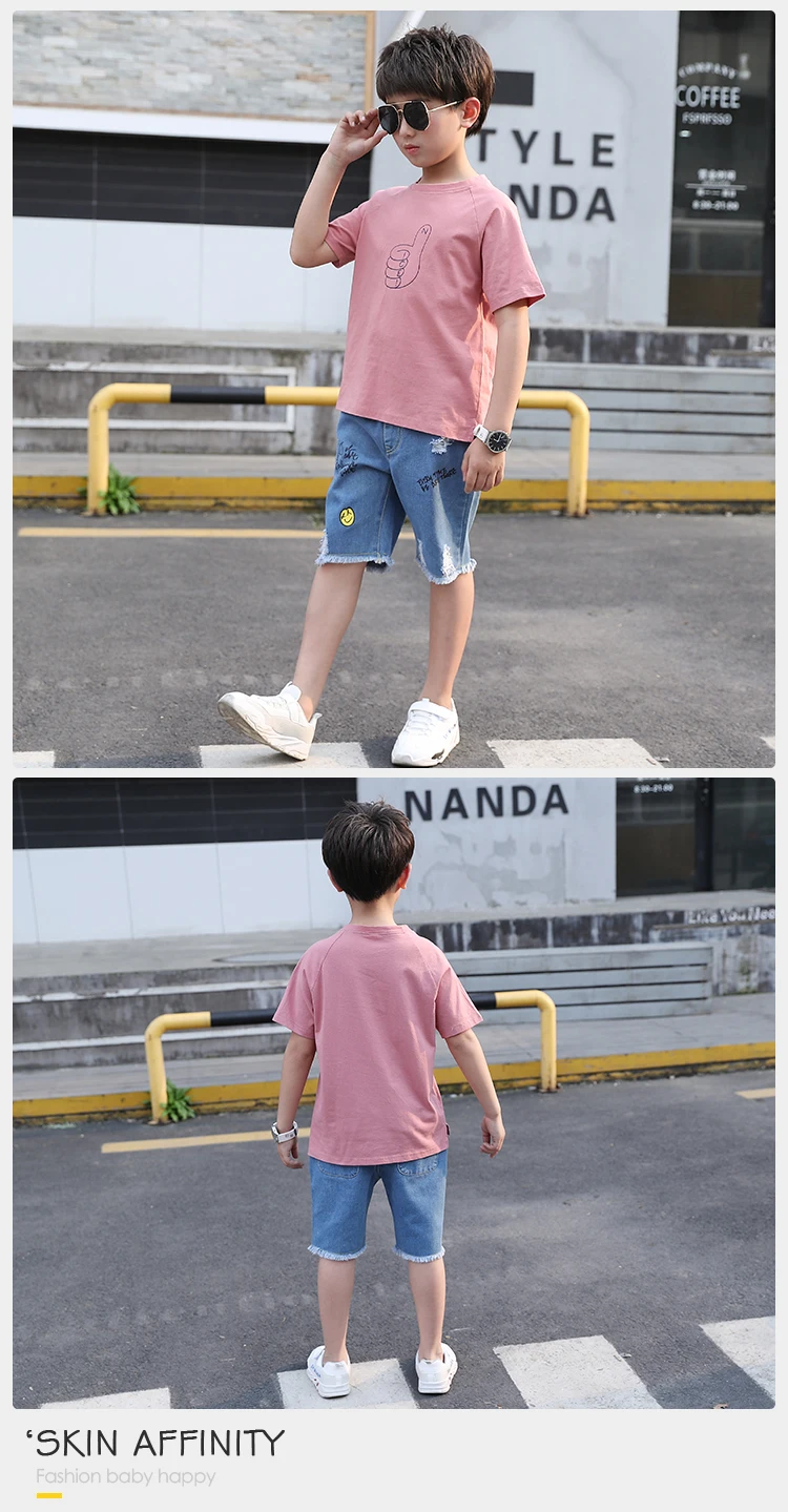 Designer Children Clothes Boy Clothing Sets Two Piece Suit White T-Shirt Jeans Children Kids Short Sets