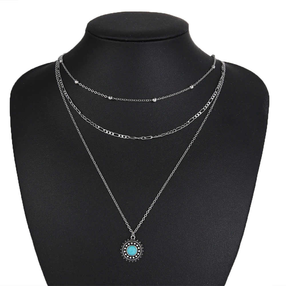 KINFOLK Vintage Bohemian Ancient Stone Pendant Necklace Women Multi-layer Chain 2019 Fashion Collar Jewelry Gift | Украшения и