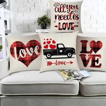 

Valentines Red and Black Check Plaid Love Pillow Covers Decorative Cushion Case for Sofa Couch Home Decoration Accessories