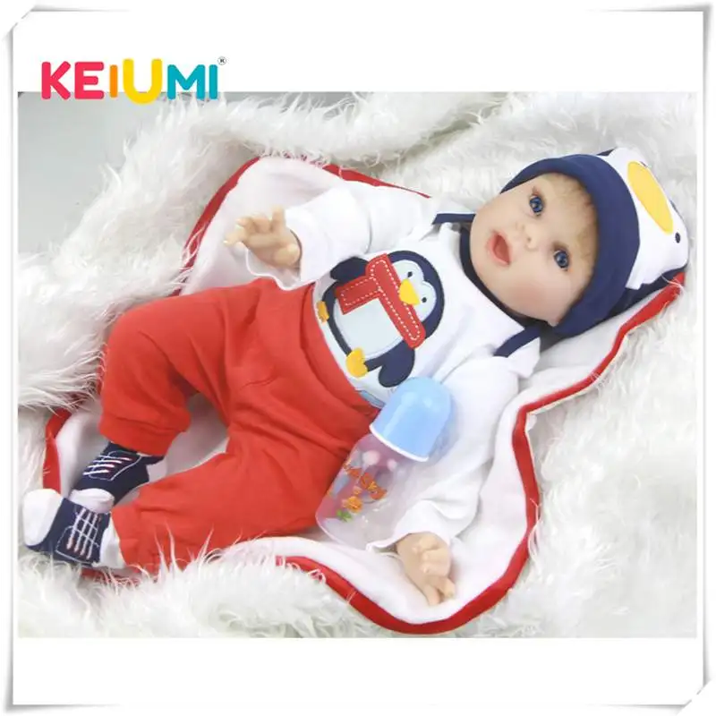 

KEIUMI 22'' Soft Silicone Reborn Baby Dolls with Big Mouth Dressed Penguin Cloth Boy Baby Dolls Birthday Gift