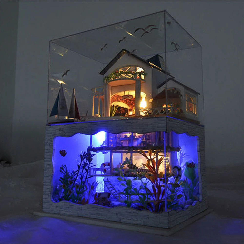 DIY Миниатюрный 3D Деревянный миниатюрный кукольный домик, двухслойный светодиодный светильник, кукольный дом, мебель, модель игрушки для детей, подарки на день рождения