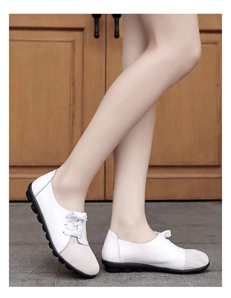 2019 New Leather Women Plus Size Sewing Flats Moccasins Loafers Ballet Flats Women Comfortable Soft Casual Shoes Ladies VT634 (32)