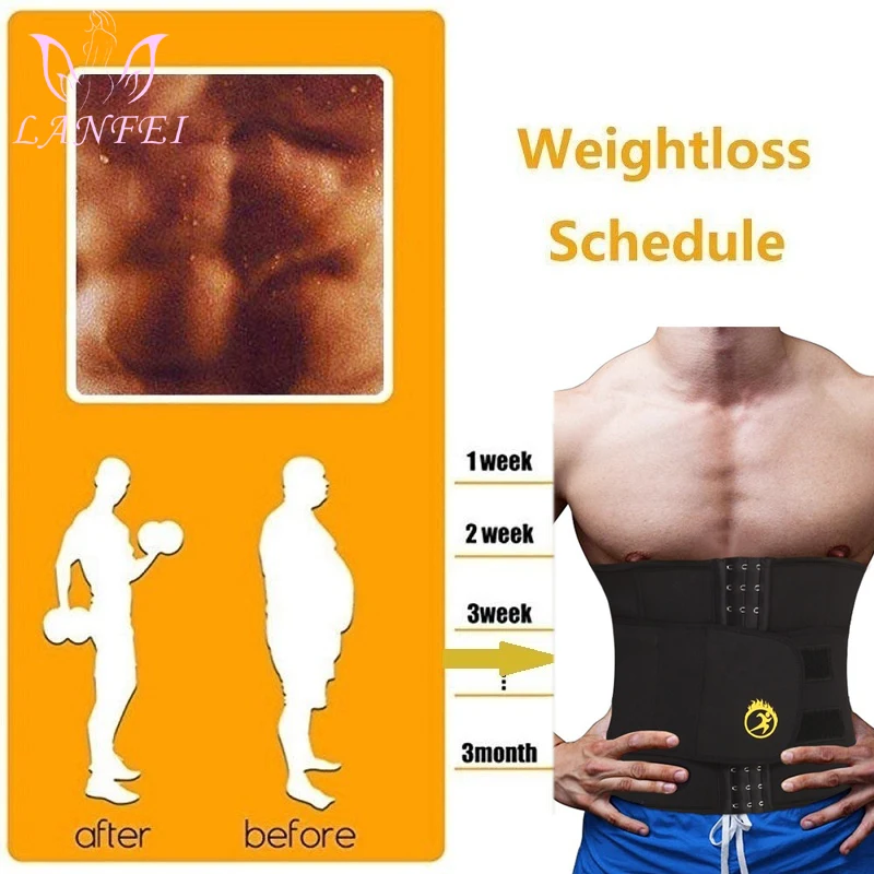 LANFEI Mens Thermo Neoprene Body Shaper Waist Trainer Belt Slimming Corset Waist Support Sweat Cinchers Underwear Modeling Strap