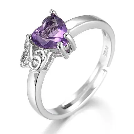 

Fashion Love Heart charm Shaped Peach Heart Purple Zircon Rings For Women Adjustable Crystal Stone Promises OPen Rings