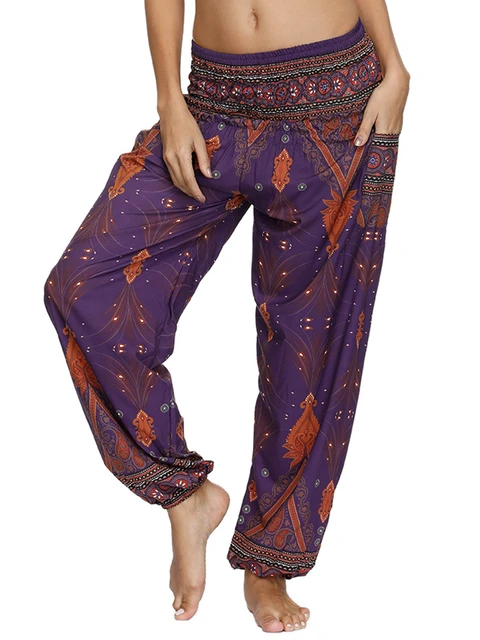 Blue Harem Pants for Women Lounge Yoga Boho Pants Beach Pants for Summer  Petite to Plus Size Pants With Two Pockets 