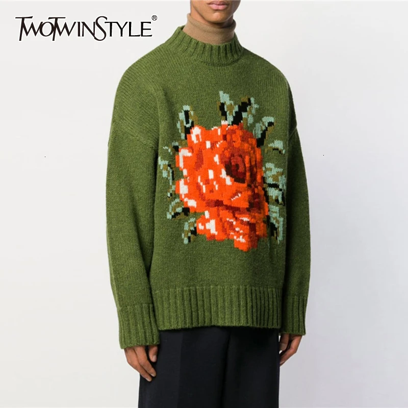 Вязаный свитер с TWOTWINSTYLE принтом для женщин, круглый вырез, длинный рукав, свободный, хит, цвет, женский свитер,, Осень-зима, модная новинка