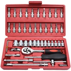 Jeu d'outils à main, jeu de douilles à cliquet, boîte à Outils de réparation automobile, clé de 1/4 de pouce, boîte à Outils, Kit d'outils de rangement, Outils de réparation automobile 46 pièces 