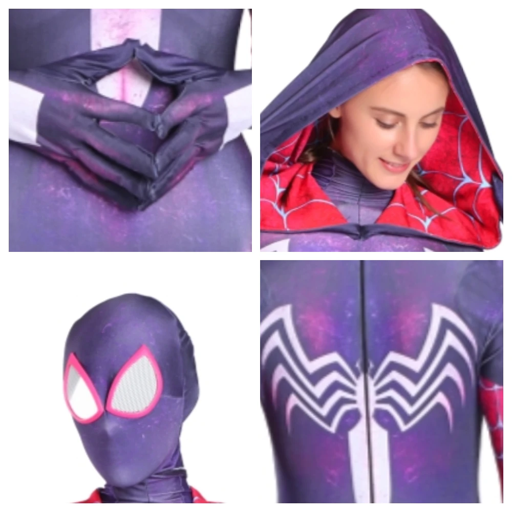 2020 The Amazing Spider Hero Cosplay Gwen Stacy Costume Spandex Zentai Mask Hoodie Spider Zentai Suit Anti-Gwenom for Women Girl 2020 The Amazing Spider Hero Cosplay Gwen Stacy Costume Spandex Zentai Mask Hoodie Spider Zentai Suit Anti-Gwenom for Women Girl