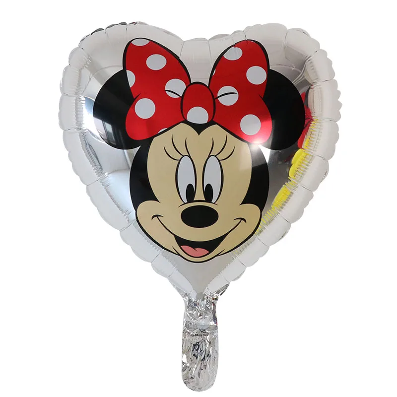 10 шт., 18 дюймов, воздушные шары из фольги в форме сердца с изображением Микки и Минни Маус, украшения для дня рождения, вечерние воздушные шары - Цвет: Серебристый