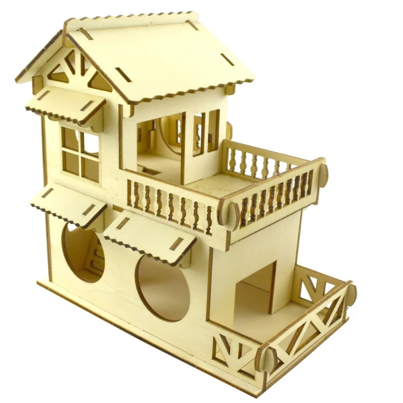 Hamster Hideout Wooden Hut Small Animals Double Layer Villa Rat Room House Cage Exercise Toy with Ladder Board small animals pet exercise toy pet toys hamster toy