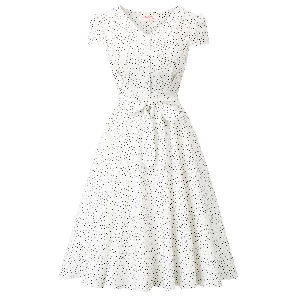 Ivory Belle poque, винтажное женское платье, летнее, v-образный вырез, на пуговицах, Платья для вечеринок, повседневные, корейские платья для женщин, vetidos festa - Цвет: Ivory