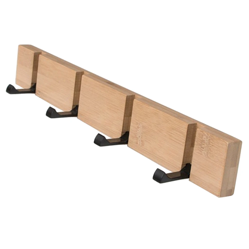 Foldable Wood Metal Hook Wall Hanger for Bathroom Towel Key Hat Clothes Bag Wall Mounted Hook Robe Clothing Towel 5 Hooks