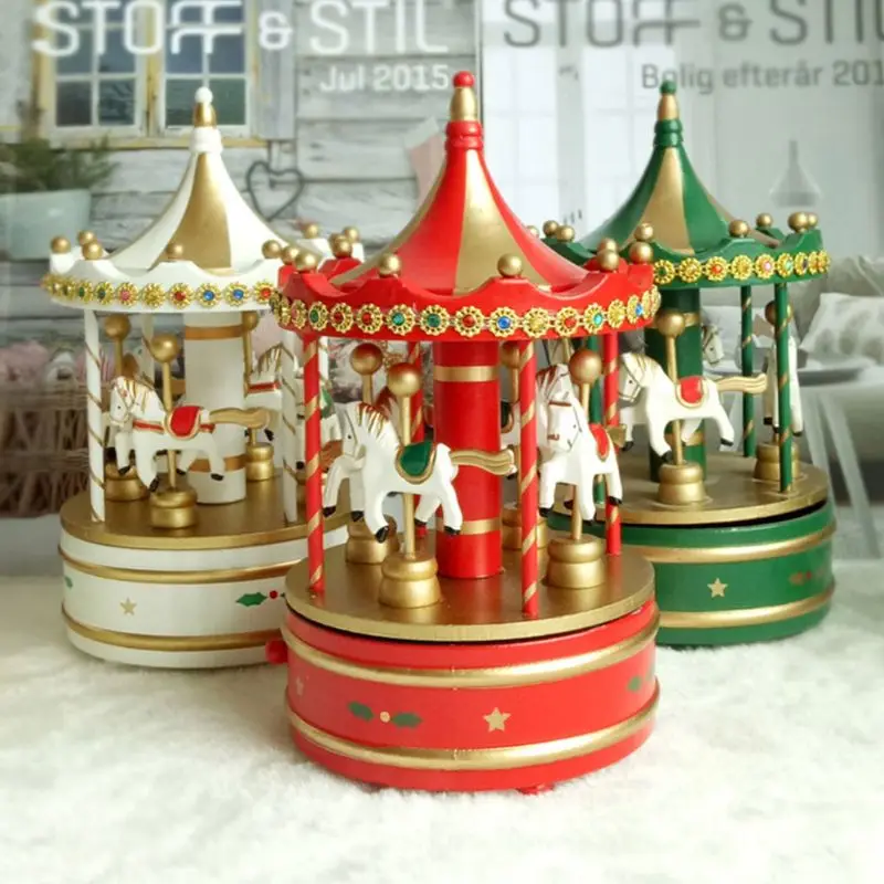 

Exquisite Wooden Classic Musical Carousel Music Box Cute Christmas Decorations Festive Desktop Ornaments Boutique Xmas Elegant H