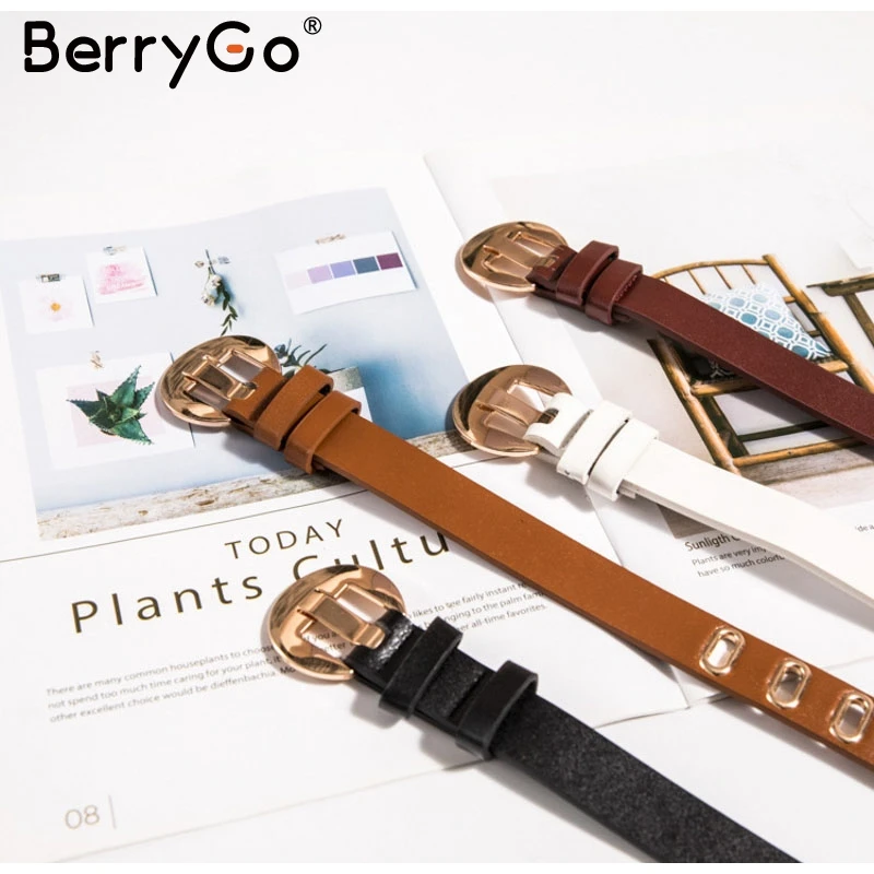 BerryGo повседневные плотные цветные штаны-скинни кожаный женский ремень модные брюки свитер пояс Пояс металлическая кожа женский длинный ремень