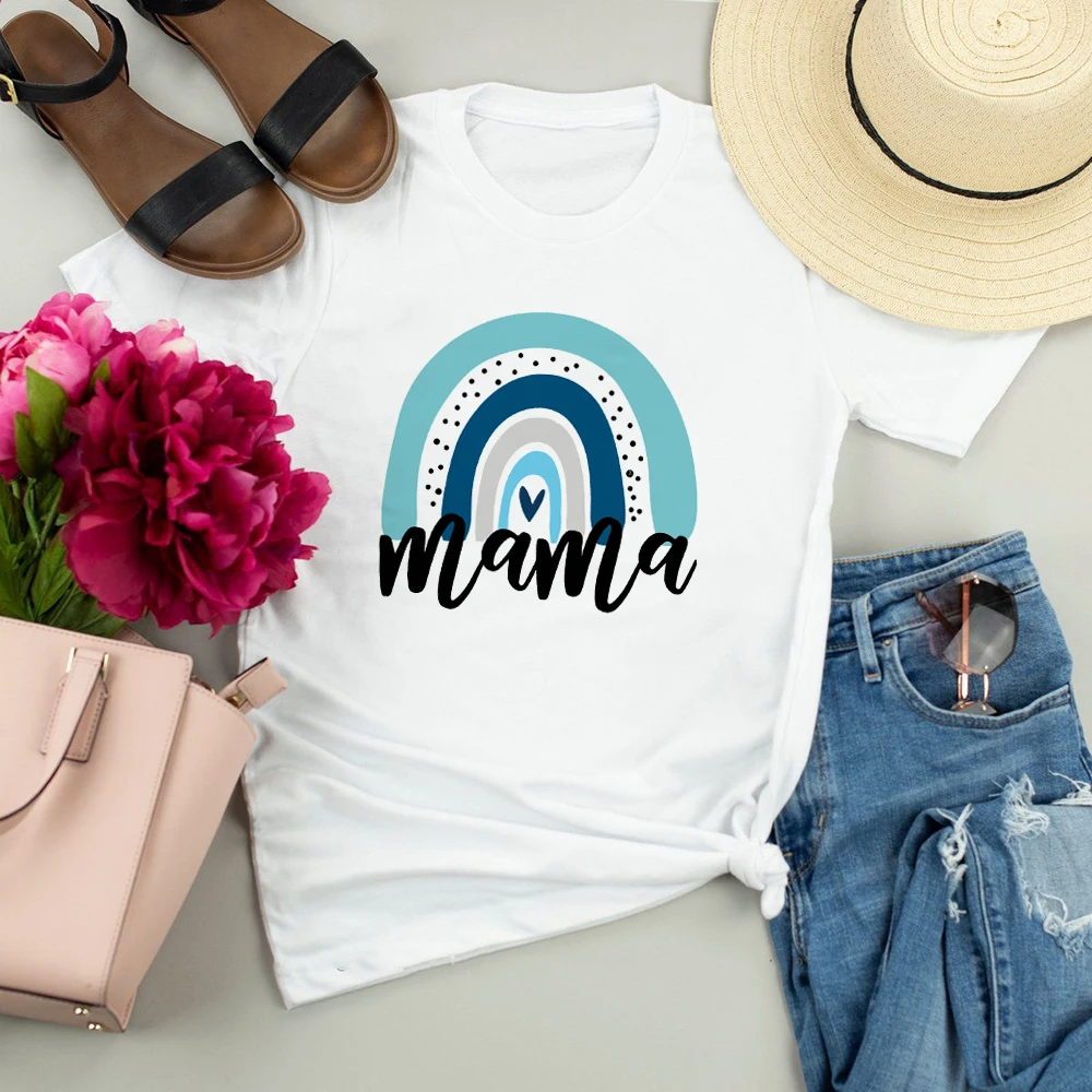Женские футболки с коротким рукавом и графическим принтом Rainbow Mama винтажные Harajuku