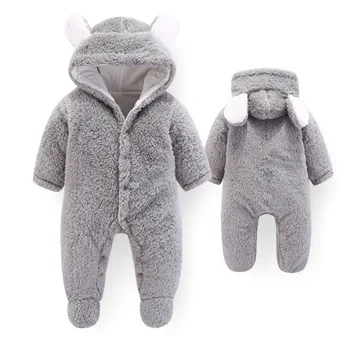 

Newborn Baby Clothes Girls Boys Hooded Winter Warm Jumpsuit Thick Flannel Overalls Bodysuit Hot Sales