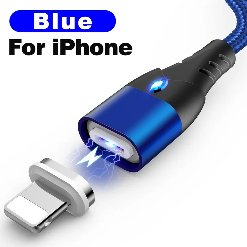 2 м Магнитный кабель быстрой 3A для iPhone XS samsung Зарядное устройство Quick Charge 3,0 Micro Тип usb C магнит телефона для зарядки и передачи данных кабель - Цвет: For iPhone Blue