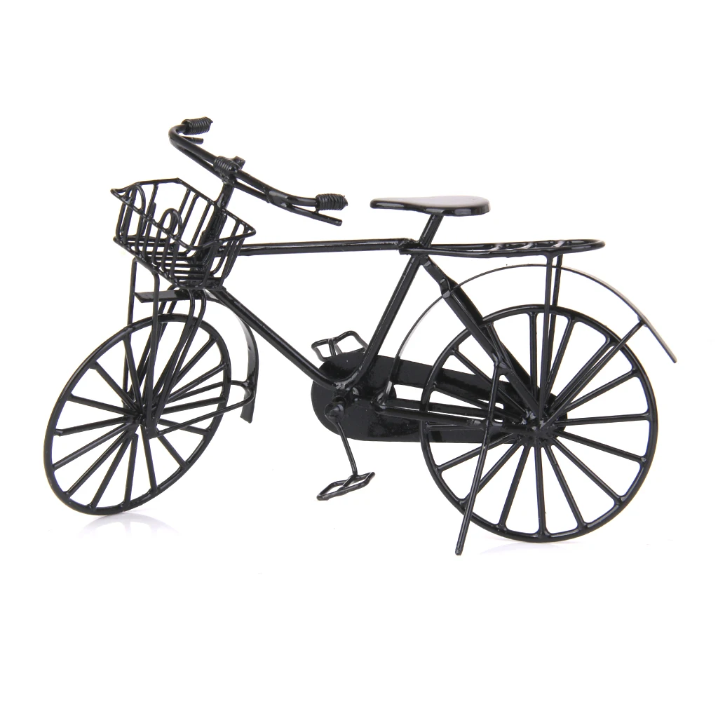 Dolls House Miniature Black Wire Metal Bicycle Bike w/ Rotating Wheels 1/12