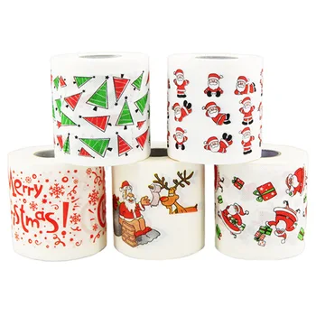 

5 Rolls Christmas Toilet Papers Creative Practical Eco-friendly Disposable Napkins Paper Towel Christmas Tissue for Store Home