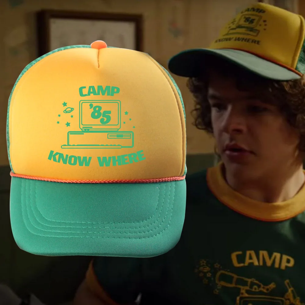 

Stranger Things 3 Dustin Hat New Retro Mesh Trucker Cap Camp Know Where Cosplay Hats Camp Know Where Stranger