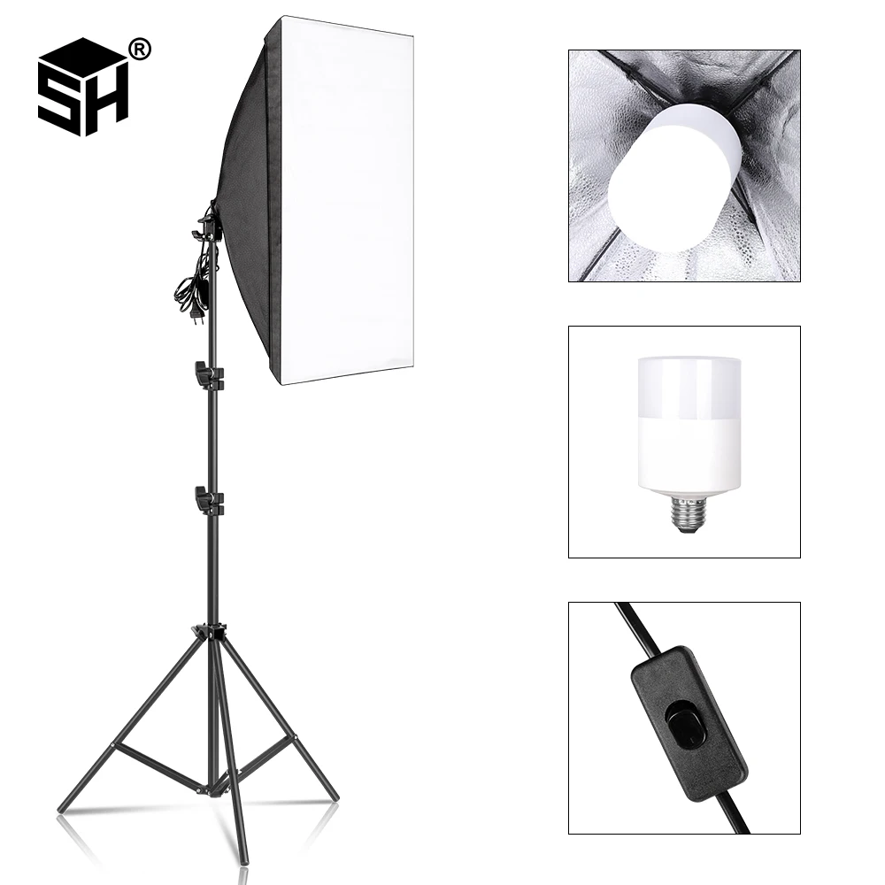Photography Softbox For Photo Studio Light Box Professional 5070cm E27 Softbox Lighting Kit With 30W LED Bulbs &  Tripod