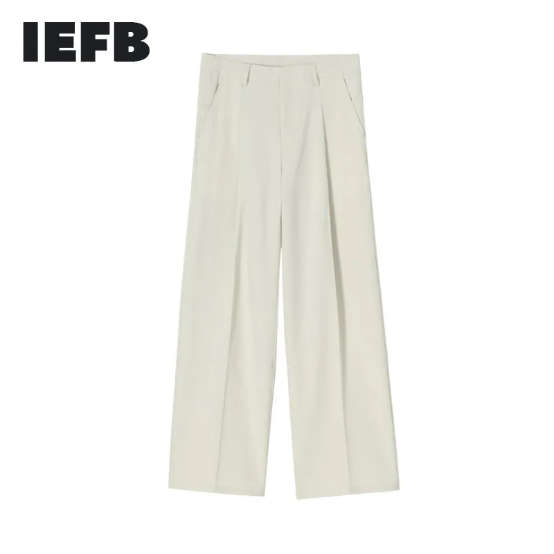 Suit-Pants Leg-Trousers IEFB New Wear for Male Trend All-Match Straight Mid-Waist Wide
