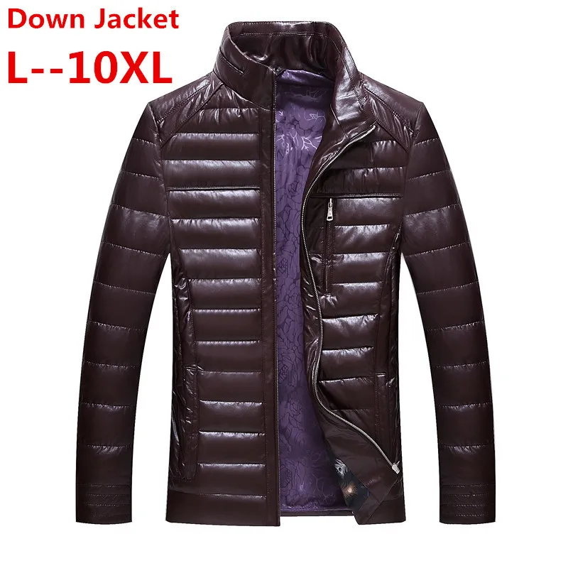 Big 10xl 8xl 6xl 5xl Pu Leather Man Jacket Stand Collar Thick Duck Down