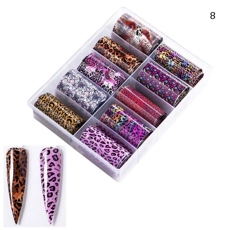 

10 Rolls/kit Nail Starry Foil Sticker Leopard Flower Newspaper 100x4cm/Roll Sticker Foils Nail Tips Art Wrap Slide Sticker Foils