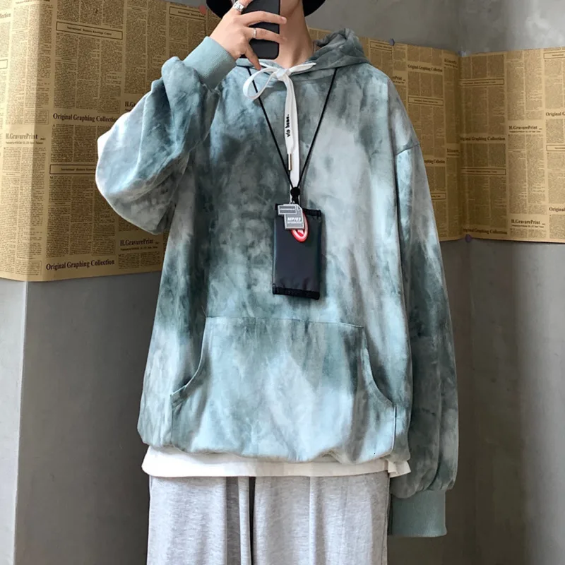 

Plus Hoodies Men's Fashion Tie Dyed Printed Casual Cotton Camo Hoodie Man Streetwear Wild Loose Hooded Sweatshirt Men Hoody