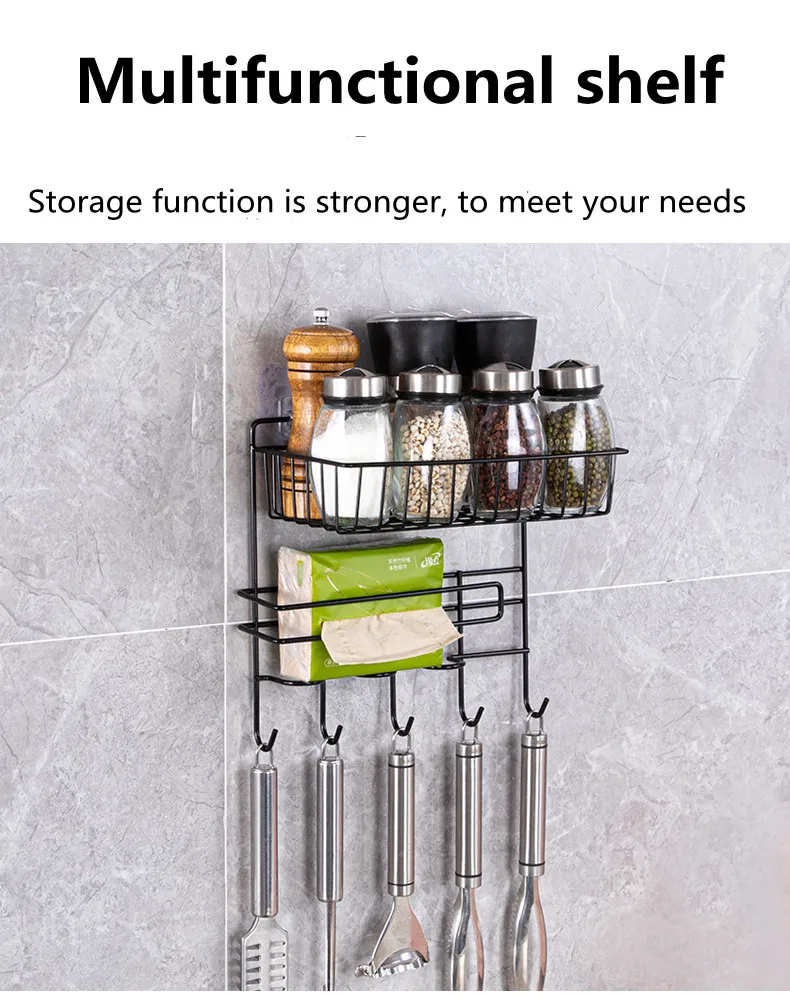 Kitchen Wall-Mounted Non-Perforated Shelf Seasoning Household Goods Storage Rack Multifunctional Plastic Wrap Oll Paper Holder