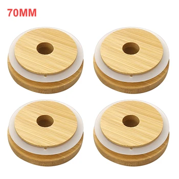 

4pcs/set Sealing Caps Wooden Drinking Cup Reusable Canning Regular Mouth Storage Leak Proof Mason Jar Lid Mugs Bottle Split Type