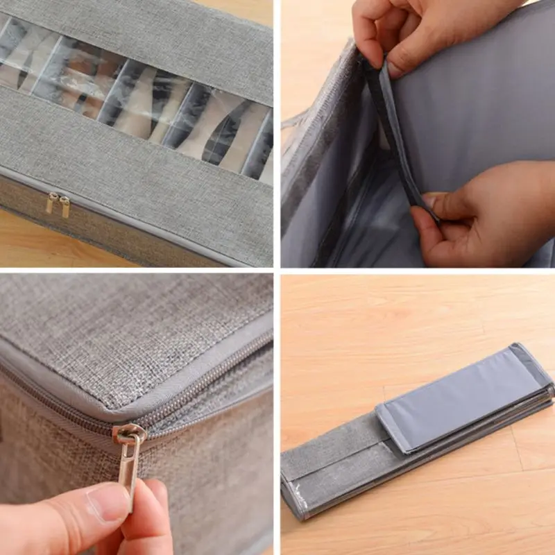 Under Bed Shoes Storage Organizer Transparent Skylight Box Zippered Closure Adjustable Dividers