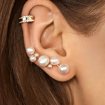 

Yhpup Elegant Pearls Stud Earrings Personality Exquisite Gold Statement Earrings boucle d'oreille femme 2019 for Female Party