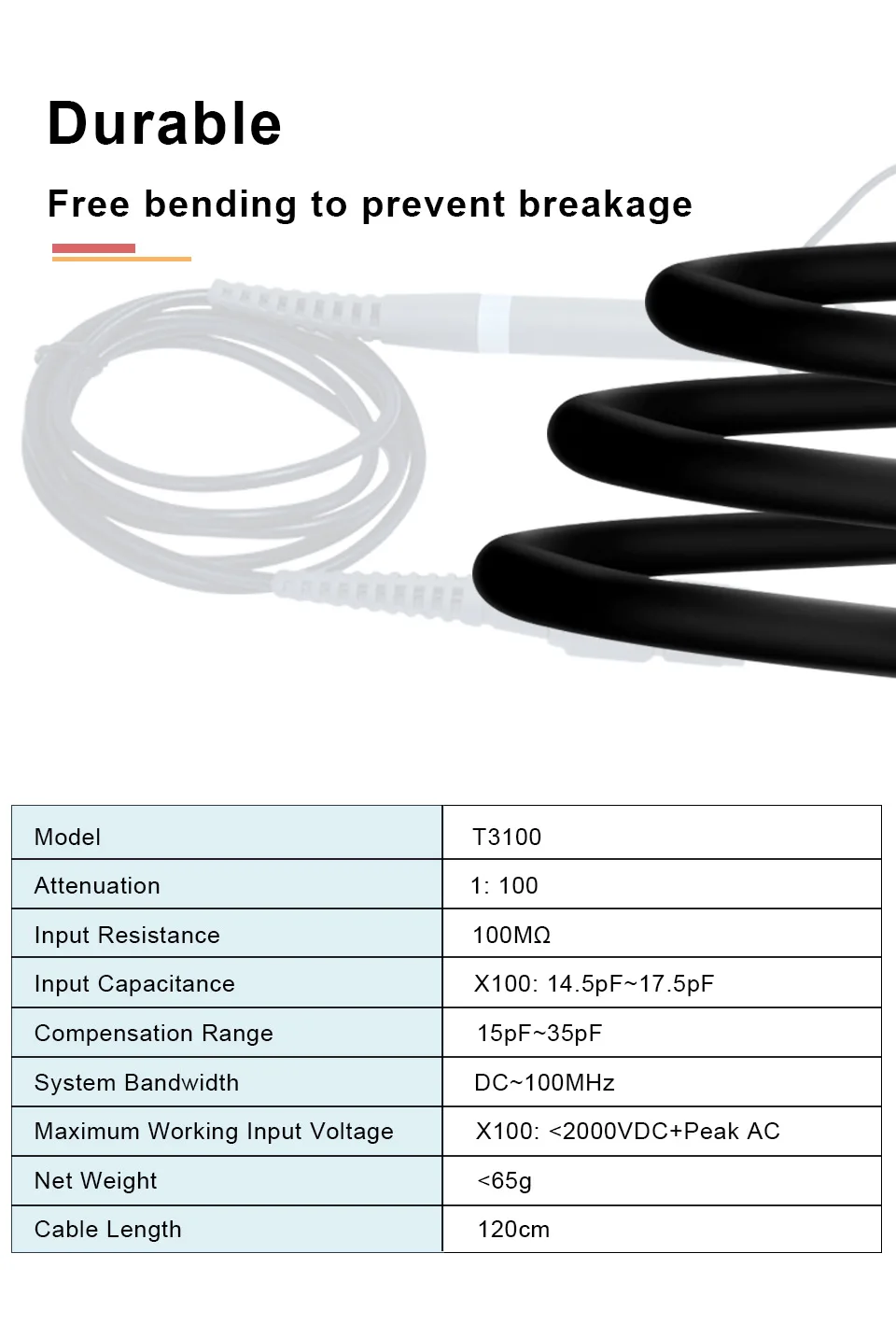 Description Picture 6 of itemHantek T3100 100MHz Oscilloscope Probe X100 Passive High Voltage Probe Oscilloscope