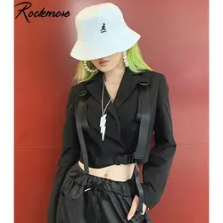 Rockmore панк пряжки пояса куртки женские Пальто Harajuku уличная лук пояс пальто Femme корейский стиль готические укороченные куртки осень