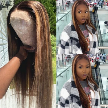 

ALICE Colored 360 Straight Lace Frontal Human Hair Wigs With Baby Hair 250 Density Medium Ratio Non-Remy Wig