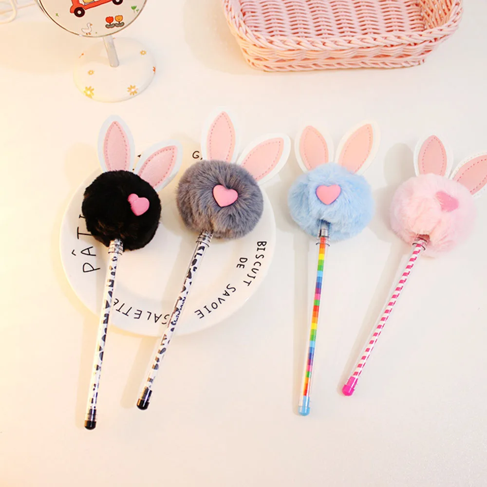 Cute Bunny Fluffy Pen Cartoon Plush Gel Pen School Office Stationery Lovely Rabbit Pen For Girl kawaii stationery supplies notebook lock girl favor girls trip gifts adorable diary plush secret cartoon student supplies lovely notebooks