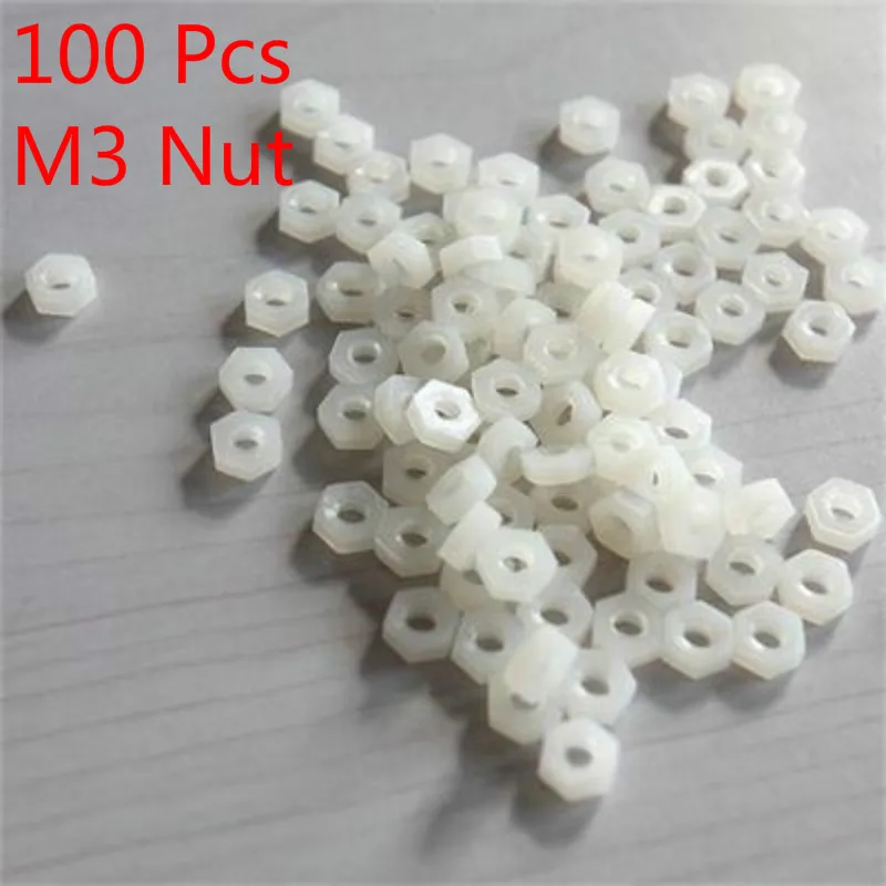 

100 Pcs White Nylon Nuts Hexagonal Standoff Spacer M3 Nut