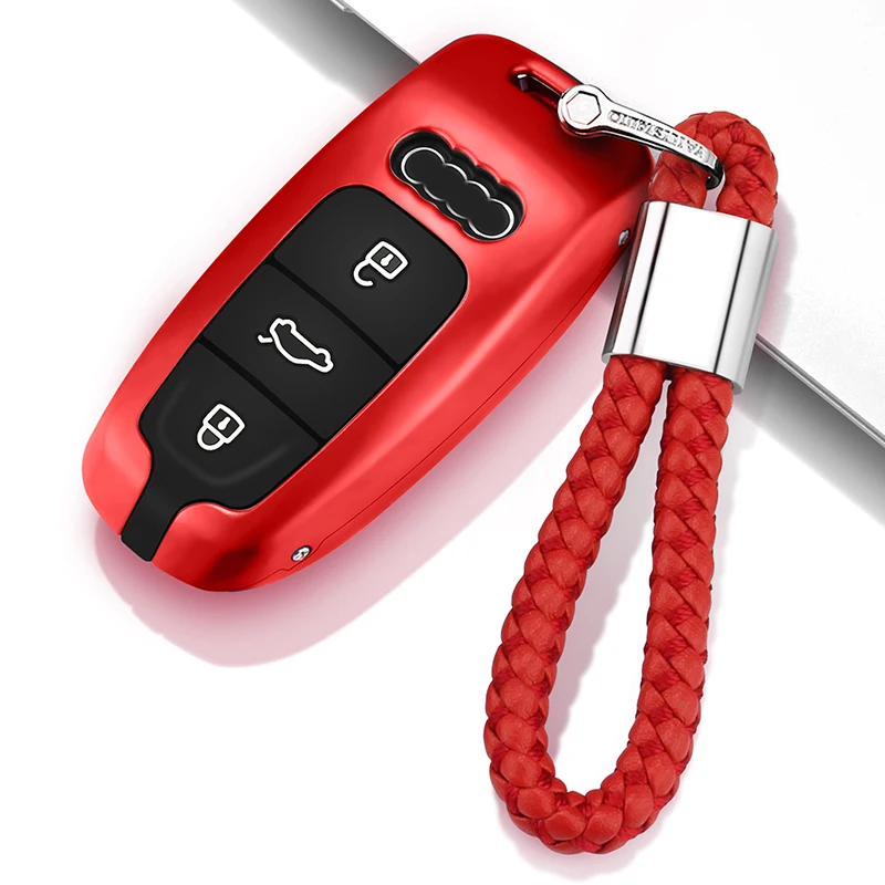 Алюминиевый сплав чехол для ключей Audi A6L A8L A7 автомобильный брелок - Название цвета: Red with chain