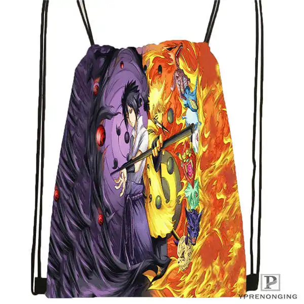 Drawstring Backpack Стикеры с Наруто Uzumaki походная сумка на шнурке милый рюкзак для детей(черная спинка) 31x40 см#180531-04-35 - Цвет: Drawstring Backpack