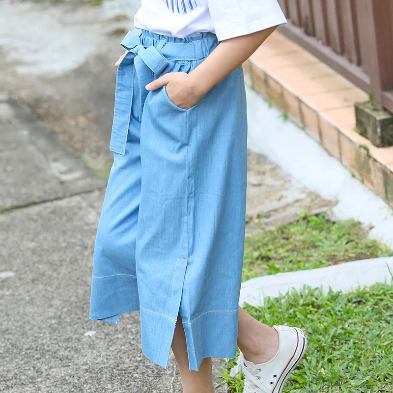 

Girl'S Jeans New Style 2019 Fashion Casual Wide-Leg Capri Pants Big Boy Korean-style Crawler a Generation of Fat