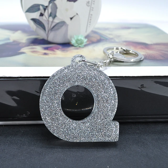 1PC Women Keychains  Handbag  Car Pendants 26 English Letter Keyring  Charms   Glitter Resin Word Q