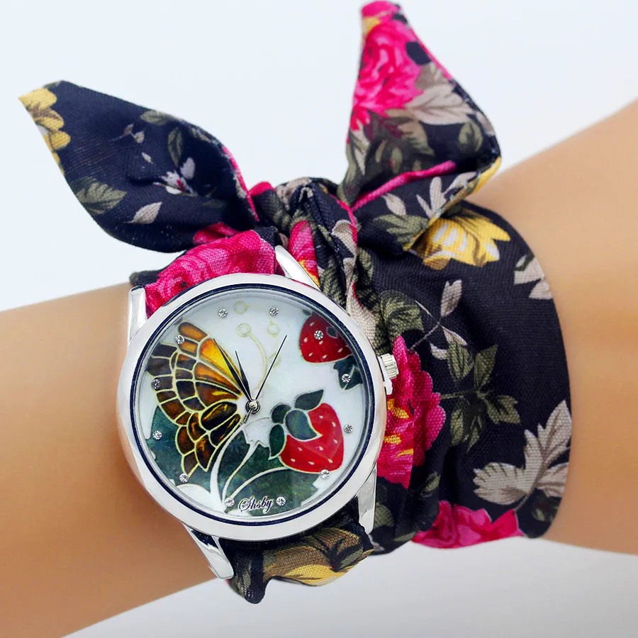 Shsby Ladies Flower Cloth Wristwatch Women Dress Watch Fabric Watch Girls Bracelet women watches