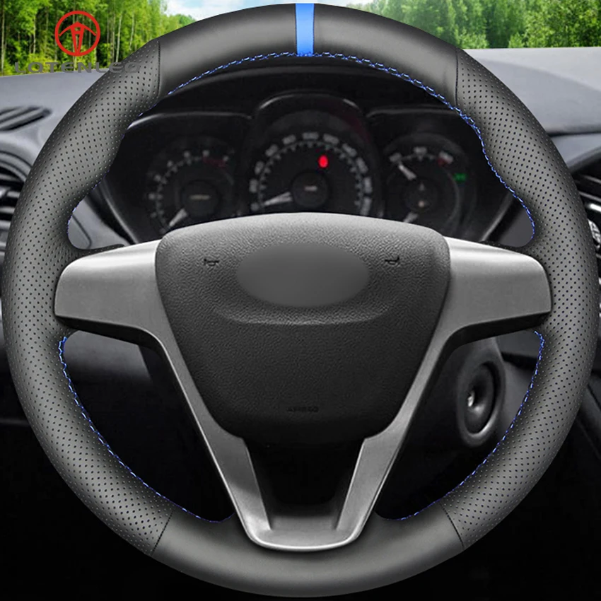 LQTENLEO черный кожаный чехол ручной работы для рулевого колеса автомобиля Lada Vesta- Xray