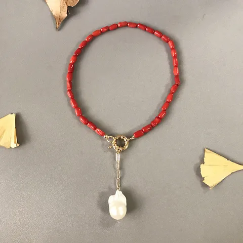 Vermelho com Pingente de Pérola Vintage com Pingente Presente de Aniversário Colar Boêmio Coral Barroco Joia Retrô 2020
