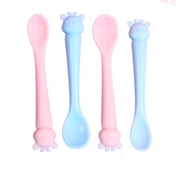 

2 Set Infant Soft Silicone Learning Spoon Kids BPA Free Safety Tableware Ｇiven Food Grade Utensils Pink Solid Feeding Tools