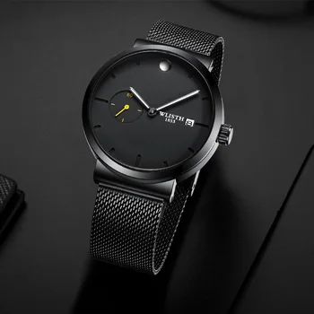 

Men's watch quartz mesh with fashion, leisure, charm, black, cool, small second dial, luminous calendar, waterproof, non mechani